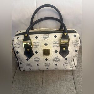 MCM Ivory and Ebony Logo Satchel